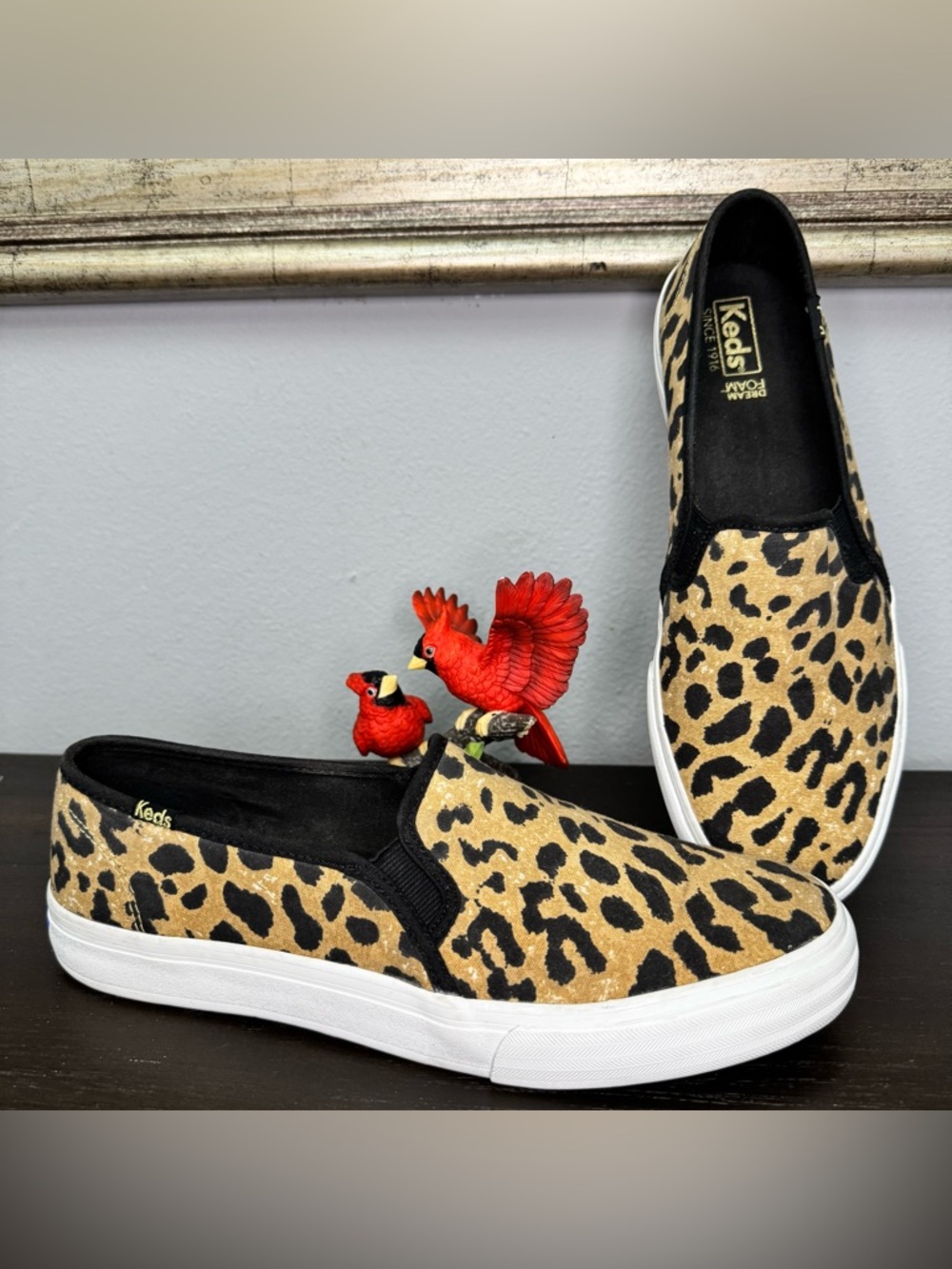 Keds Double Decker Womens Size 9.5 Shoes Leopard Print Canvas Slip On Sneakers